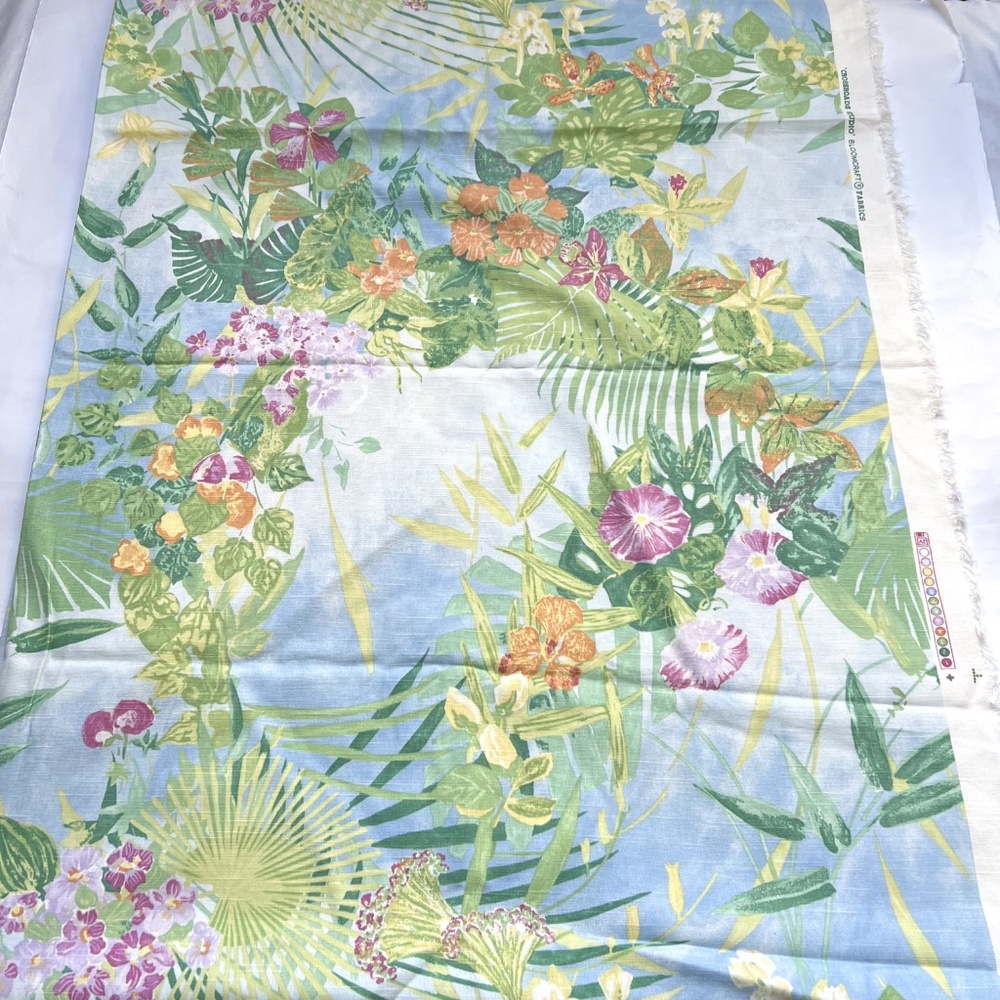 BLOOMCRAFT Crossroads Fabric Large Flowers Green Leaves 2 yds + 5" x 56" Fairy